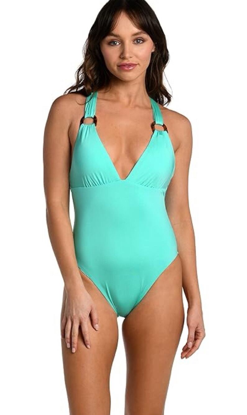 NWT Mint Sunshine 79 Sz 6 Highcut Plunging Neckline Tortoise Shell Ring Swimsuit
